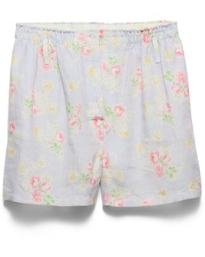 Prada Pantalones Cortos De Lino Antiguo Con Estampado Floral, Mujer, Talla - Blanco