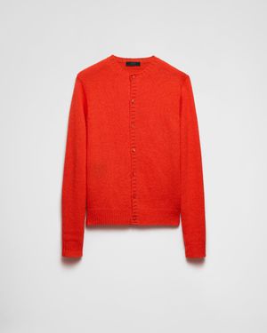 Prada Cardigan Con Applicazione Logo - Rosso