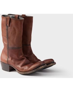 Prada Antique Leather Boots - Brown
