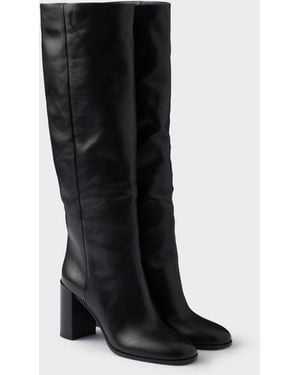 Prada Bottes À Talon En Cuir - Noir