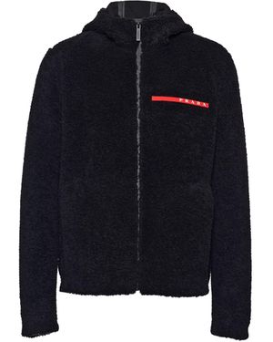 Prada Cárdigan De Felpa En Mezcla De Lana Con Capucha Hombre, Talla - Azul