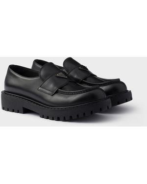 Prada Loafer Aus Gebürstetem Leder - Schwarz
