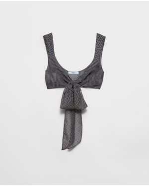 Prada Polka-Dot Silk Chiffon Bralette Top - Black