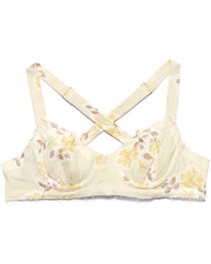Prada Sujetador De Mezcla De Lino Con Estampado Floral Antiguo, Mujer, Talla - Blanco