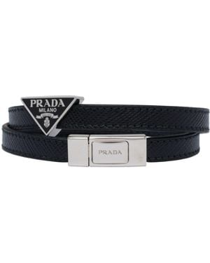 Prada Brazalete De Piel Saffiano, Hombre, Talla - Negro