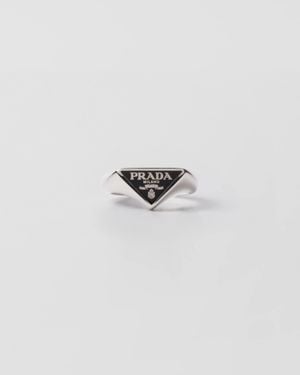 Prada Ring Aus Emailliertem Silber - Weiß