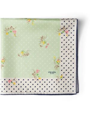 Prada Pañuelo En Sarga De Seda Estampada, 55 X 55 Cm, Mujer - Verde