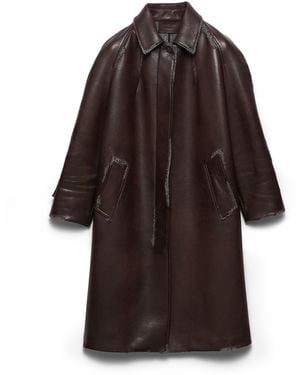Prada Abrigo De Napa Con Acabado De Ante Y Lana Shetland De Espiga, Mujer, Talla - Marrón