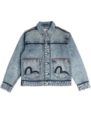 Evisu Giacca Di Jeans Relaxed Fit Con Ricamo Con Appliqué Di Gabbiano Lavato - Blu