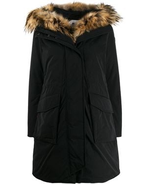 Woolrich Parka Lungo Con Pelliccia - Nero
