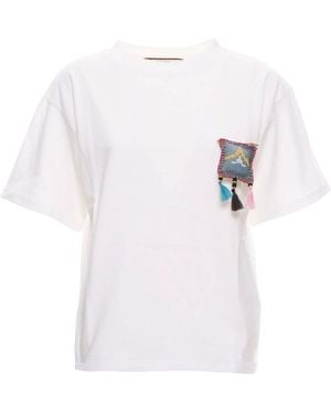 Akep T-Shirt Bianca Oversize Con Spilla Ricamata - Bianco