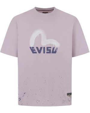 Evisu T-Shirt Chiaro Logo Gabbiano Spray - Viola