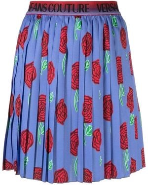 Versace Jeans Couture Gonna Midi Con Fantasia Rose Plissè - Blu