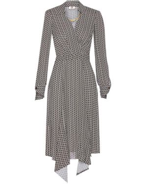 Elisabetta Franchi Abito Midi Con Scollo A V E Stampa Geometrica - Grigio