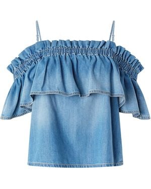 Pinko Top Bloch Con Volant - Blu