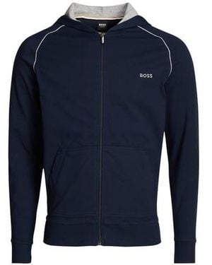 BOSS Sweat Zippé À Capuche En Coton Mélangé - Bleu