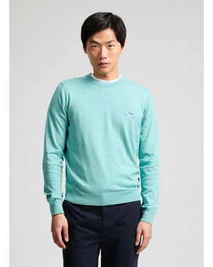 Façonnable Pull brodé en coton et soie - Bleu