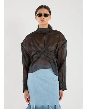 A.W.A.K.E. MODE Top chemise plissée en organza de soie - Noir