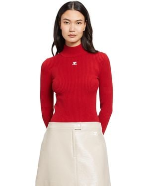 Courreges Pull col roulé Réédition en maille - Rouge