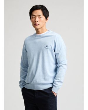Façonnable Pull brodé en coton et soie - Bleu