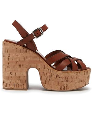 Miu Miu Sandales compensées en cuir - Marron