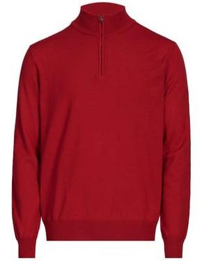 Façonnable Pull Col Zippé En Laine Mérinos - Rouge