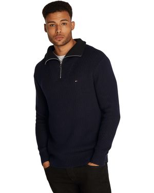 Tommy Hilfiger Pull en tricot côtelé à demi-zip - Bleu