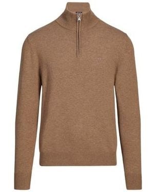 Eden Park Pull Col Zippé En Laine Et Coton - Marron