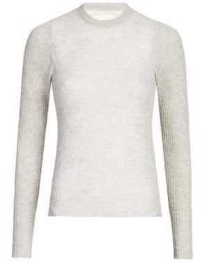 SAISON 1865 Pull Col Rond Laine Mélangée - Blanc