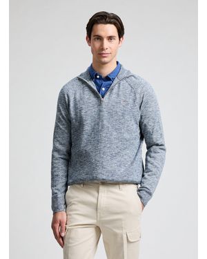 GANT Pull à col zippé en coton - Bleu