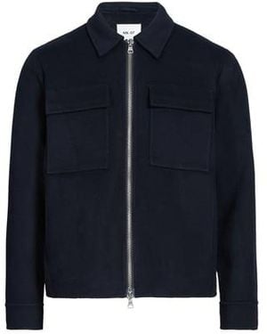 NN07 Blouson Col Classique En Laine Mélangée - Bleu