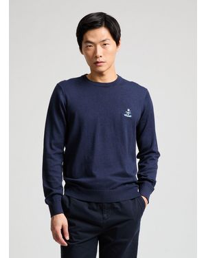 Façonnable Pull brodé en coton et soie - Bleu