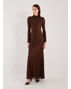 Self-Portrait Robe longue à strass - Marron