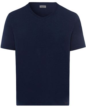 Hanro T-shirt col V en viscose - Bleu