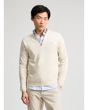 Hackett Pull à col zippé en coton et soie - Blanc