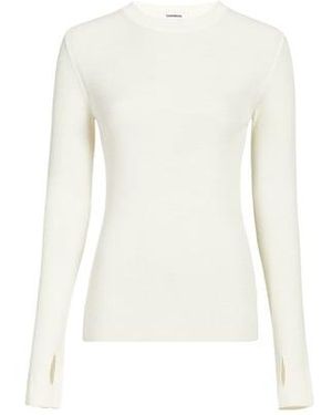 Sandbeige Pull Manches Extra-Longues En Laine Mélangée - Blanc