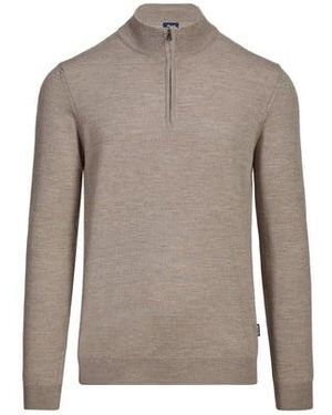 Façonnable Pull Col Zippé En Laine Mérinos - Gris