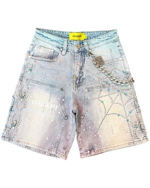 GUAPI Aqua Spider Denim Shorts - Blue