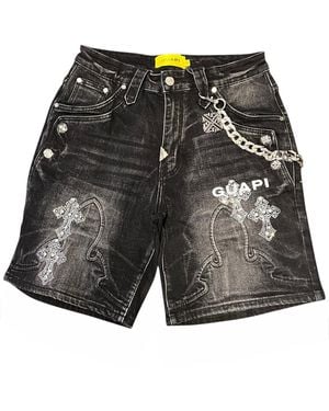 GUAPI Obsidian Faded Cross Denim Shorts - Black