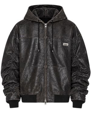 Ksubi Slouchy Leather Bomber Jacket Aged - Black