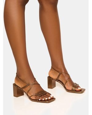Public Desire Taryn Wide Fit Bronze Knotted Upper Block Mid Heel Sandals - Brown