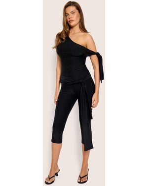 Public Desire Knot Detail Tie Side Luxe Slinky Capri Trousers Black - Blue