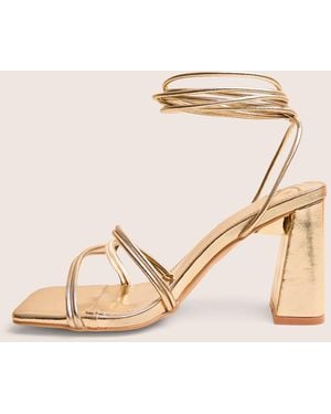 Public Desire Schiffer Gold Cracked Pu Lace Up Block Heels - Natural