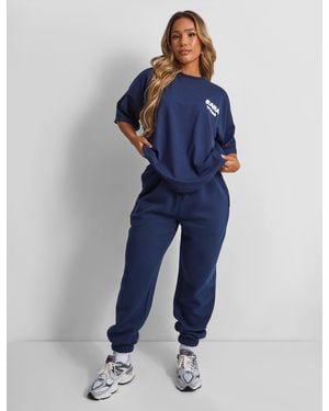 Public Desire Kaiia Design Bubble Logo Cuffed Joggers Navy - Blue