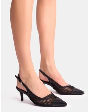 Public Desire Roue Black Mesh Detail Slingback Mid Court Heels - Multicolour