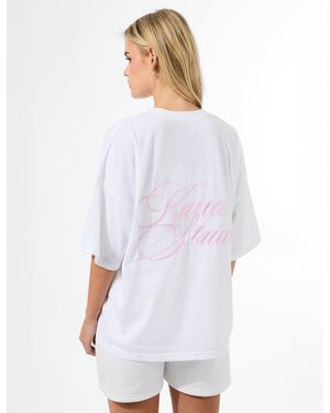 Public Desire Kaiia Studio Script Logo Oversized T-shirt White & Pink