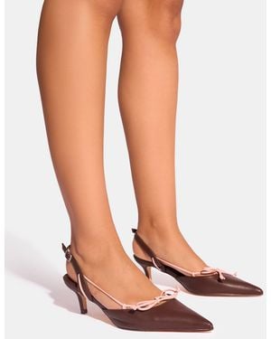 Public Desire Rai Chocolate Bow Detail Slingback Court Mid Heels - White
