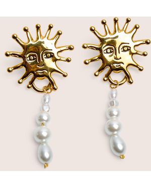 Public Desire Sun Detail Earring With Pearl Droplet - Natural