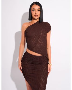Public Desire Textured One Shoulder Top Chocolate