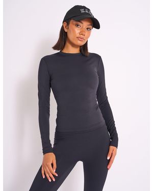 Public Desire Kaiia Sculpt Long Sleeve Fitted T-shirt Black - Blue